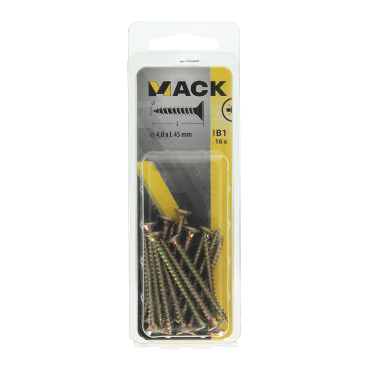 Afbeelding laden in galerijviewer, Mack 1017236 - spaanplaatschroef vz kop geelverz.16 st 4,0 x 45 mm | 10 stuks