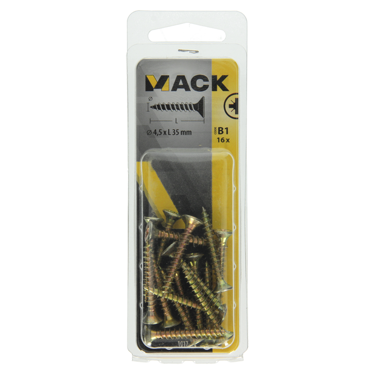 Afbeelding laden in galerijviewer, Mack 1017244 - spaanplaatschroef vz kop geelverz.16 st 4,5 x 35 mm | 10 stuks