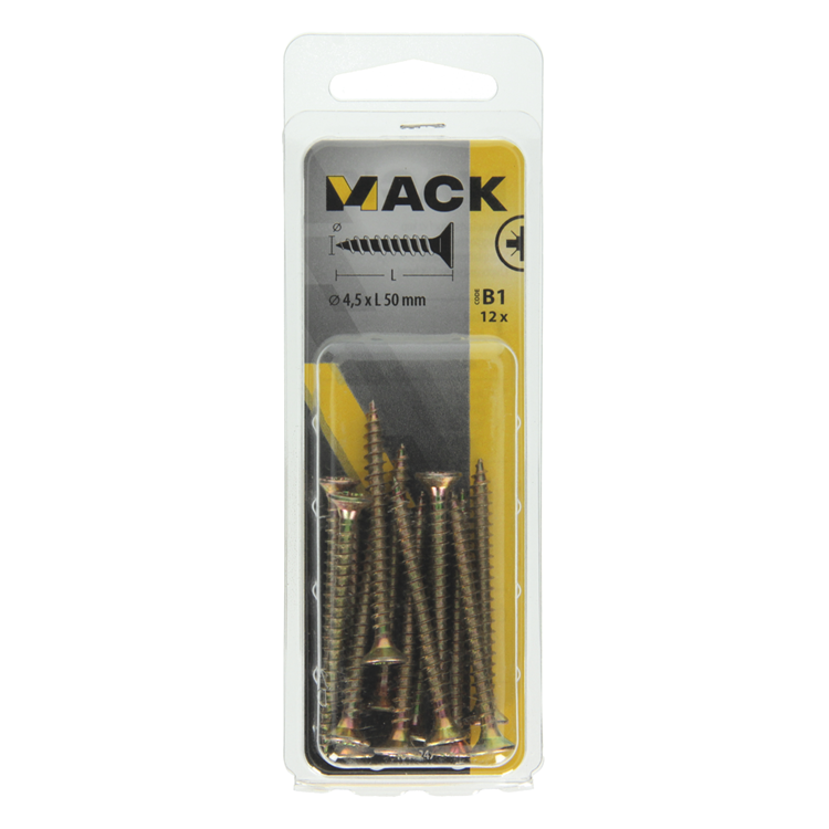 ギャラリービューアに画像をロードする, Mack 1017247 - spaanplaatschroef vz kop geelverz.12 st 4,5 x 50 mm | 10 stuks