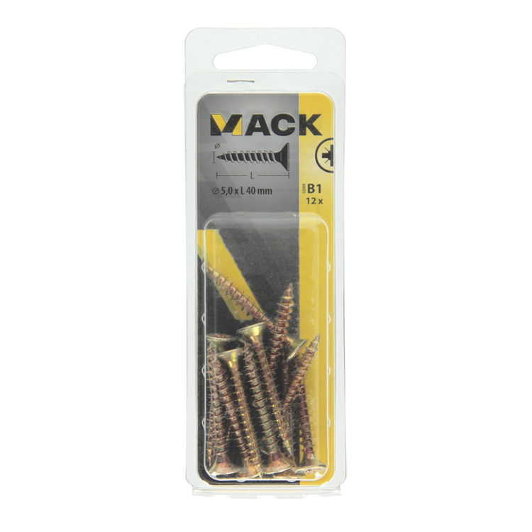 Afbeelding laden in galerijviewer, Mack 1017255 - spaanplaatschroef vz kop geelverz.12 st 5,0 x 40 mm | 10 stuks