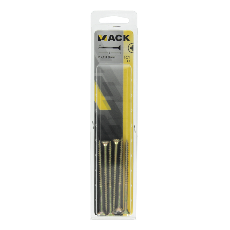 Afbeelding laden in galerijviewer, Mack 1017260 - spaanplaatschroef vz kop geelverz. 6 st 5,0 x 80 mm | 5 stuks