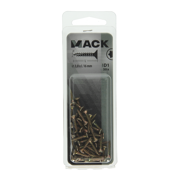 Afbeelding laden in galerijviewer, Mack 1017281 - spaanplschr.vzkop-zelfb. geelverz. 50 st 3,0 x 16 mm | 10 stuks