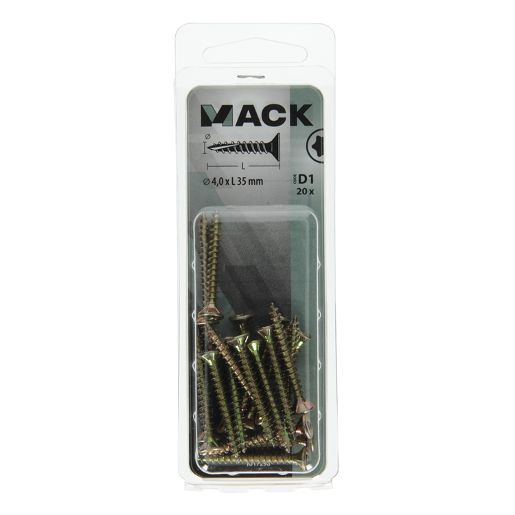 Afbeelding laden in galerijviewer, Mack 1017296 - spaanplschr.vzkop-zelfb. geelverz. 20 st 4,0 x 35 mm | 10 stuks