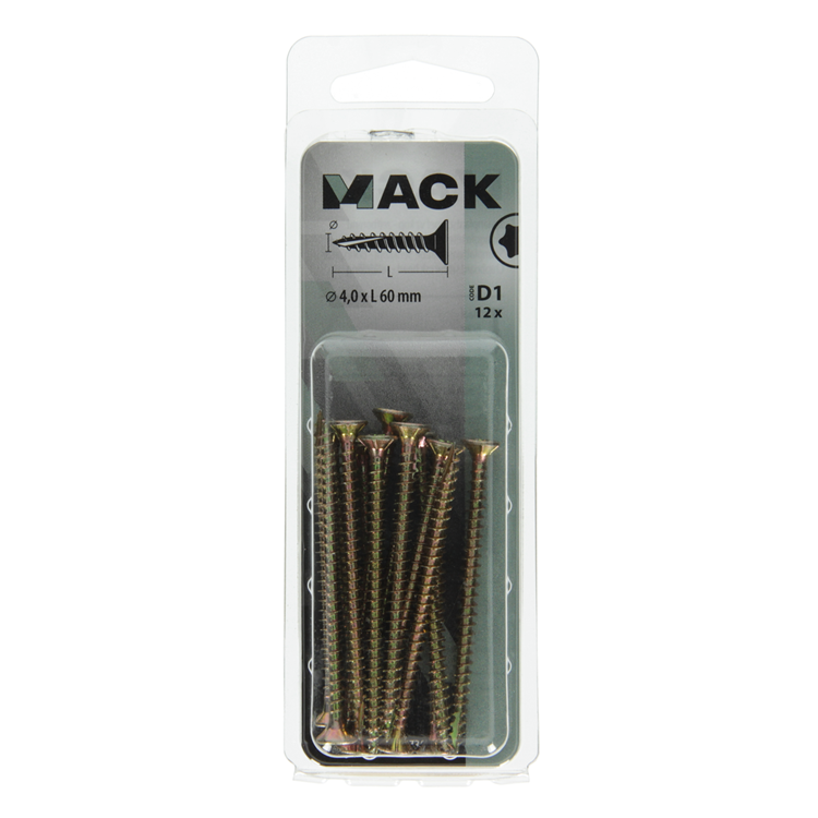 Afbeelding laden in galerijviewer, Mack 1017300 - spaanplschr.vzkop-zelfb. geelverz. 12 st 4,0 x 60 mm | 10 stuks