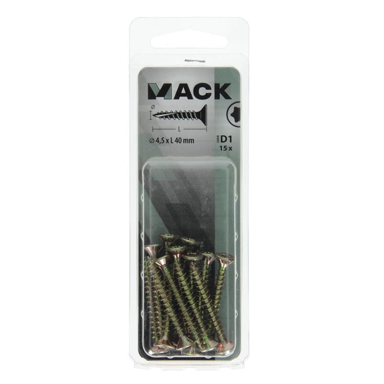Afbeelding laden in galerijviewer, Mack 1017305 - spaanplschr.vzkop-zelfb. geelverz.15 st 4,5 x 40 mm | 10 stuks
