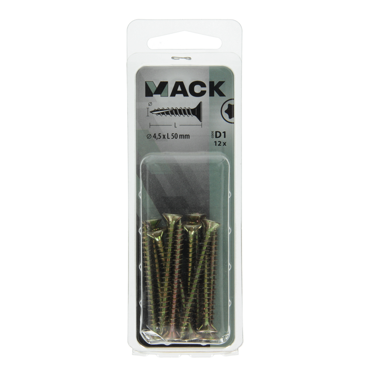 Afbeelding laden in galerijviewer, Mack 1017307 - spaanplschr.vzkop-zelfb. geelverz.12 st 4,5 x 50 mm | 10 stuks