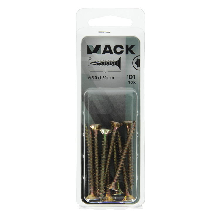 Afbeelding laden in galerijviewer, Mack 1017313 - spaanplschr.vzkop-zelfb. geelverz. 10 st 5,0 x 50 mm | 10 stuks