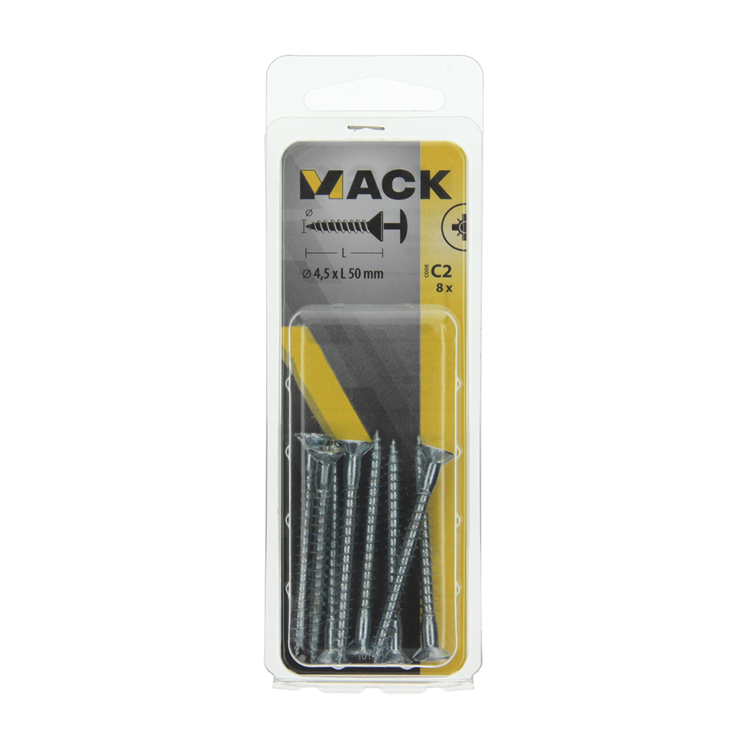 Afbeelding laden in galerijviewer, Mack 1017334 - schroef met kopboring staal verz. 8 st 4,5 x 50 mm | 10 stuks