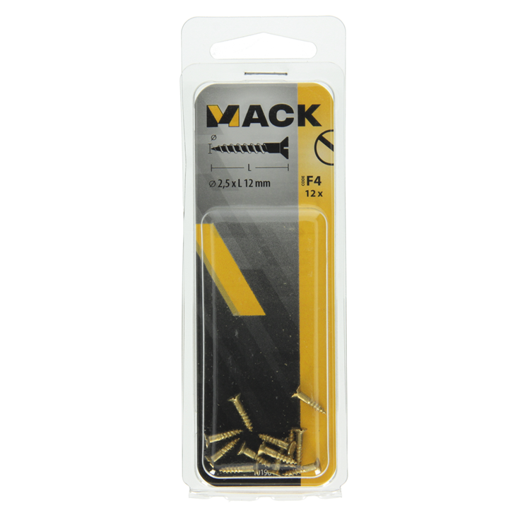 Afbeelding laden in galerijviewer, Mack 1019645 - houtschroef verzonken kop messing 12st 2,5 x 12 mm | 10 stuks