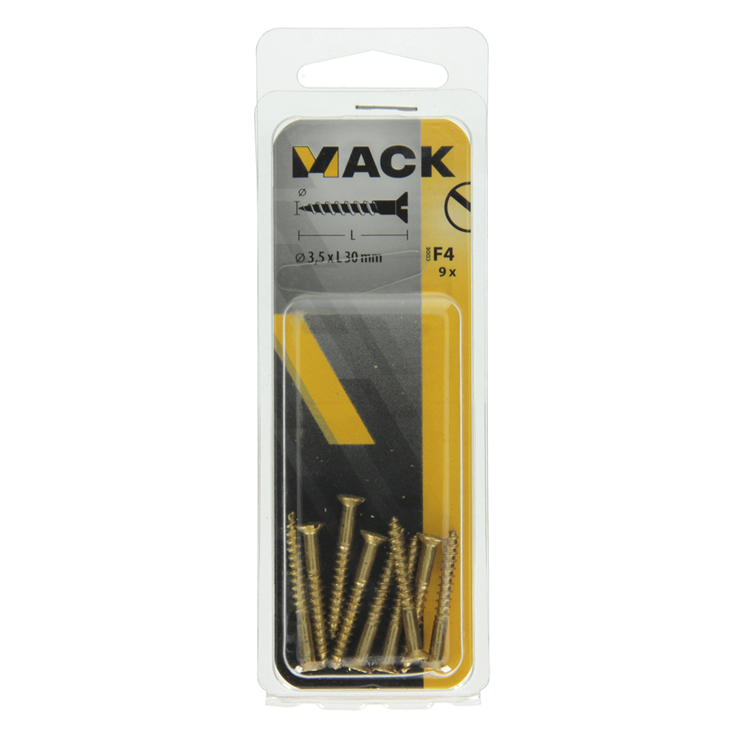 Afbeelding laden in galerijviewer, Mack 1019652 - houtschroef verzonken kop messing 9 st 3,5 x 30 mm | 10 stuks
