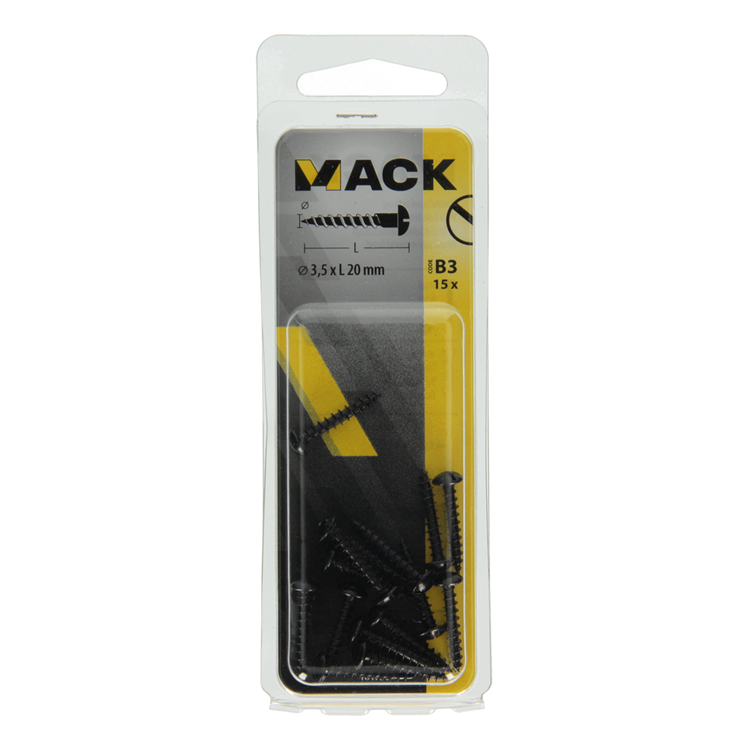Afbeelding laden in galerijviewer, Mack 1017384 - houtschroef bolkop zwart verzinkt 15 st 3,5 x 20 mm | 10 stuks