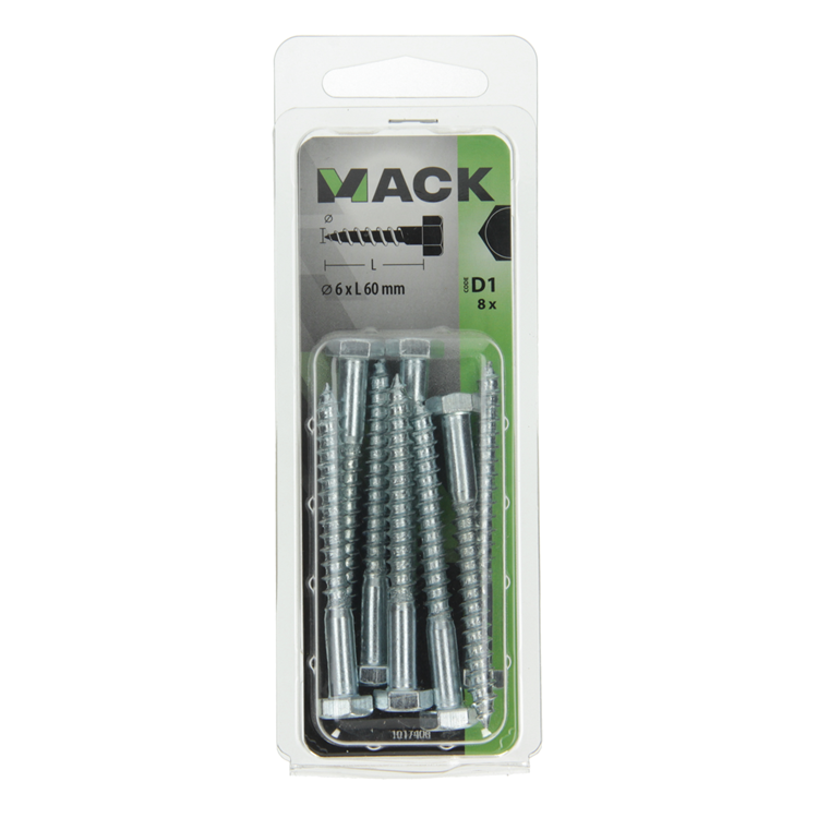 Afbeelding laden in galerijviewer, Mack 1017406 - houtdraadbout staal verzinkt 8 st 6 x 60 mm | 10 stuks
