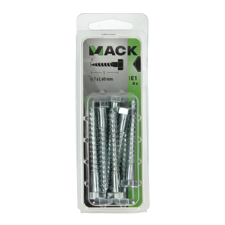 Afbeelding laden in galerijviewer, Mack 1017410 - houtdraadbout staal verzinkt 8 st 7 x 60 mm | 5 stuks