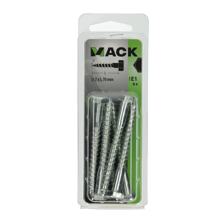 Afbeelding laden in galerijviewer, Mack 1017411 - houtdraadbout staal verzinkt 6 st 7 x 70 mm | 5 stuks