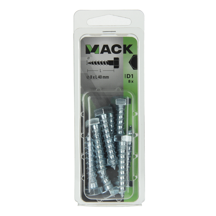 Afbeelding laden in galerijviewer, Mack 1017414 - houtdraadbout staal verzinkt 8 st 8 x 40 mm | 5 stuks