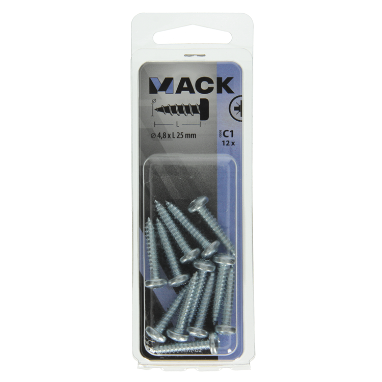 Afbeelding laden in galerijviewer, Mack 1017452 - zelftappende schroef cyl kop verz. 12st 4,8 x 25 mm | 10 stuks