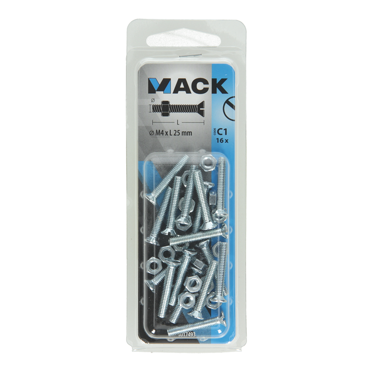 Afbeelding laden in galerijviewer, Mack 1017493 - metaalschroef verz. kop + moer verz. 16st m4 x 25 mm | 10 stuks