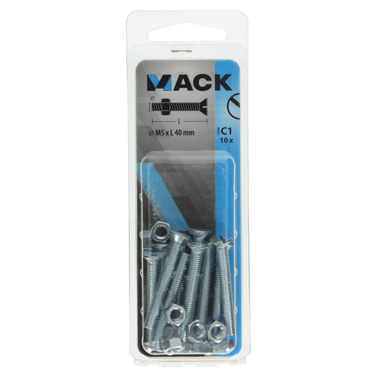 ギャラリービューアに画像をロードする, Mack 1017503 - metaalschroef verz. kop + moer verz. 10st m5 x 40 mm | 10 stuks