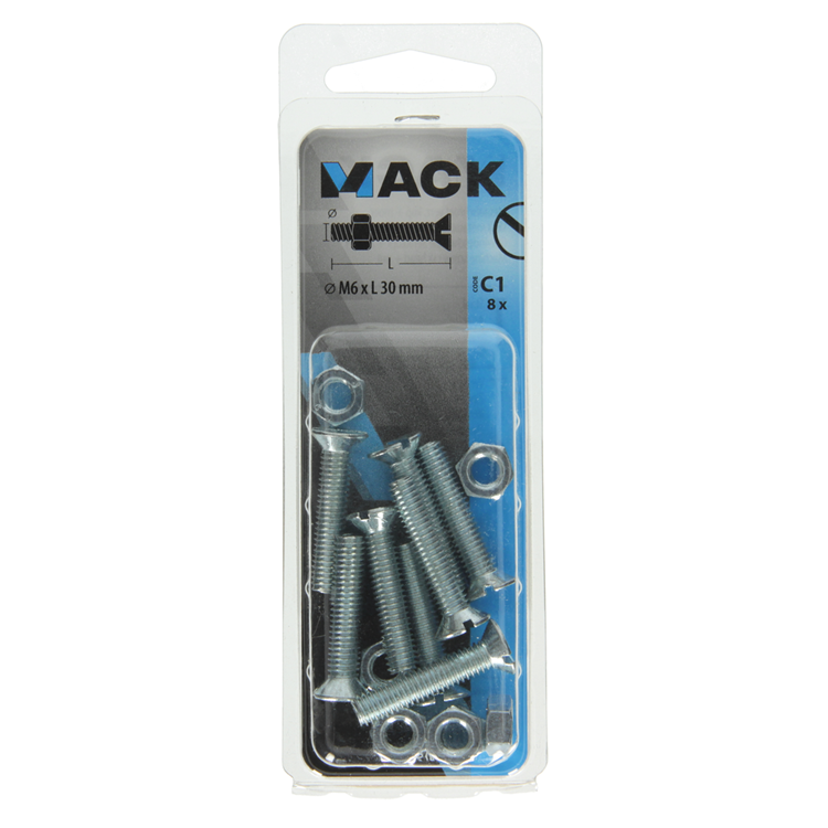 ギャラリービューアに画像をロードする, Mack 1017510 - metaalschroef verz. kop + moer verz. 8 st m6 x 30 mm | 10 stuks