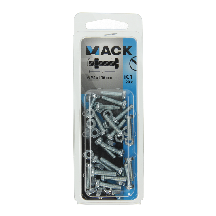 Afbeelding laden in galerijviewer, Mack 1017517 - metaalschroef cyl. kop + moer verz. 20 st m4 x 16 mm | 10 stuks