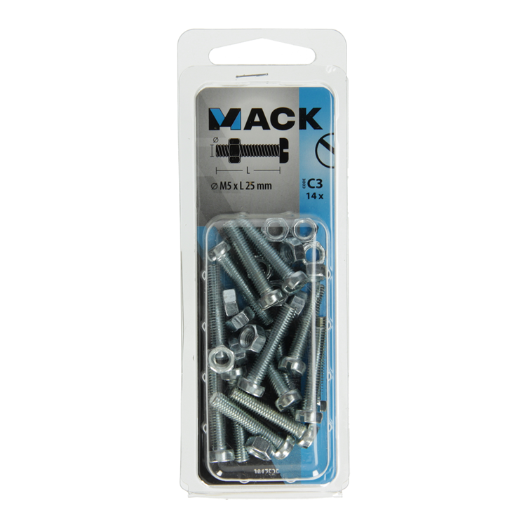 Afbeelding laden in galerijviewer, Mack 1017525 - metaalschroef cyl. kop + moer verz. 14 st m5 x 25 mm | 10 stuks