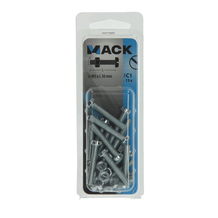 Chargez l'image dans la visionneuse de la galerie, Mack 1017526 - metaalschroef cyl. kop + moer verz. 13 st m5 x 30 mm | 10 stuks
