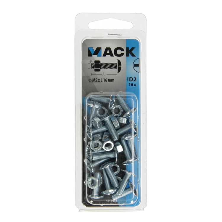 Afbeelding laden in galerijviewer, Mack 1017544 - kachelbout + moer staal verzinkt 16 st m5 x 16 mm | 10 stuks