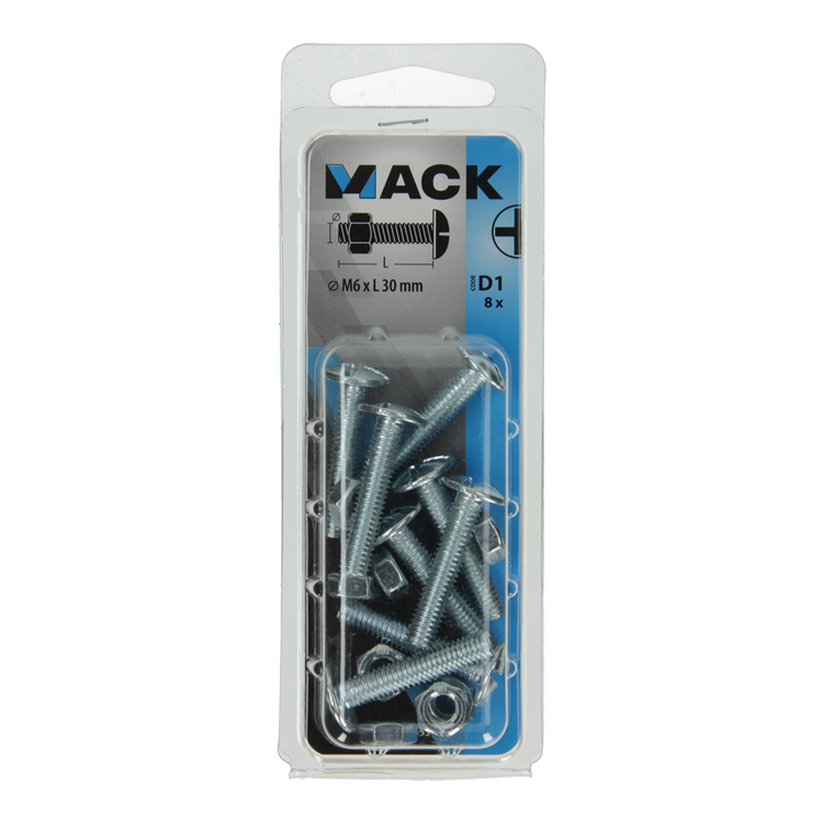Afbeelding laden in galerijviewer, Mack 1017553 - kachelbout + moer staal verzinkt 8 st m6 x 30 mm | 5 stuks