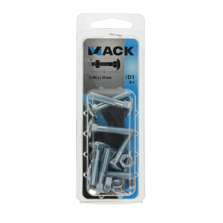 Afbeelding laden in galerijviewer, Mack 1017568 - houtbout + moer staal verzinkt8 st m6 x 30 mm | 5 stuks
