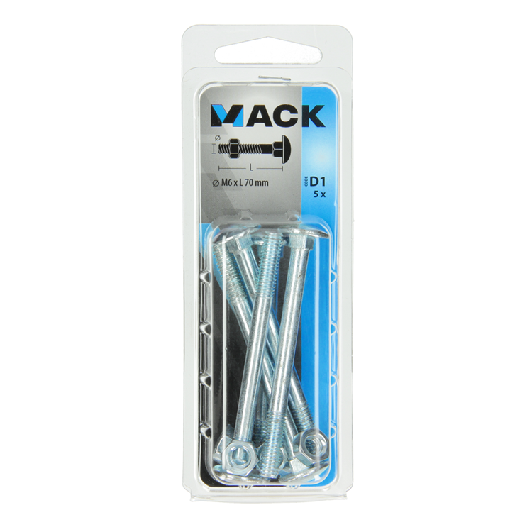 Afbeelding laden in galerijviewer, Mack 1017573 - houtbout + moer staal verzinkt5 st m6 x 70 mm | 5 stuks