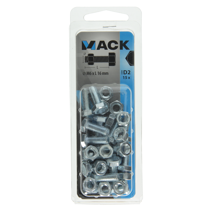 Afbeelding laden in galerijviewer, Mack 1017604 - tapbout + moer staal verzinkt 15 st m6 x 16 mm | 10 stuks