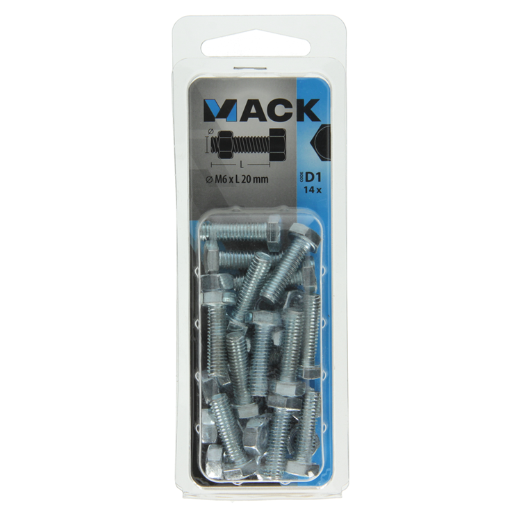 Afbeelding laden in galerijviewer, Mack 1017605 - tapbout + moer staal verzinkt 14 st m6 x 20 mm | 10 stuks