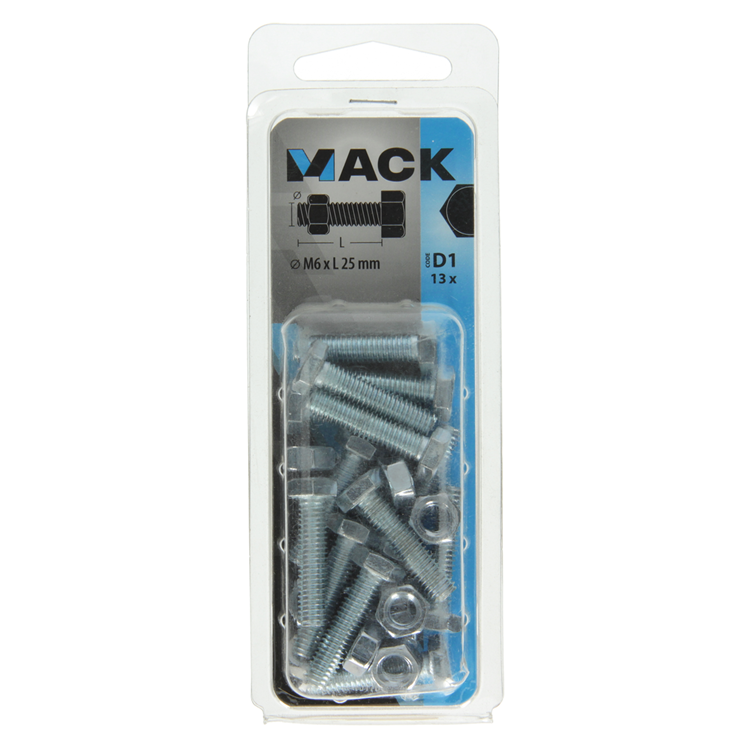 Chargez l'image dans la visionneuse de la galerie, Mack 1017606 - tapbout + moer staal verzinkt 13 st m6 x 25 mm | 10 stuks