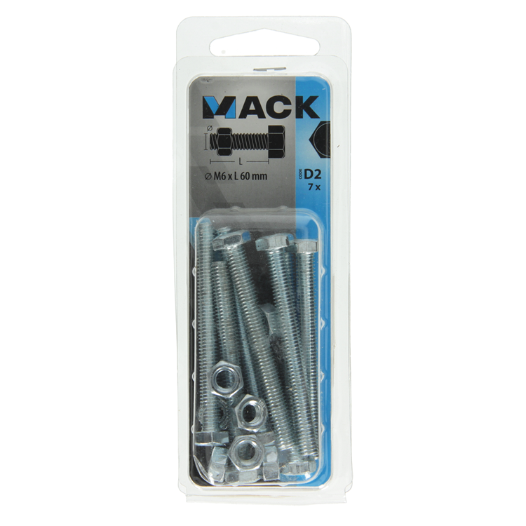 Afbeelding laden in galerijviewer, Mack 1017610 - tapbout + moer staal verzinkt 7 st m6 x 60 mm | 10 stuks