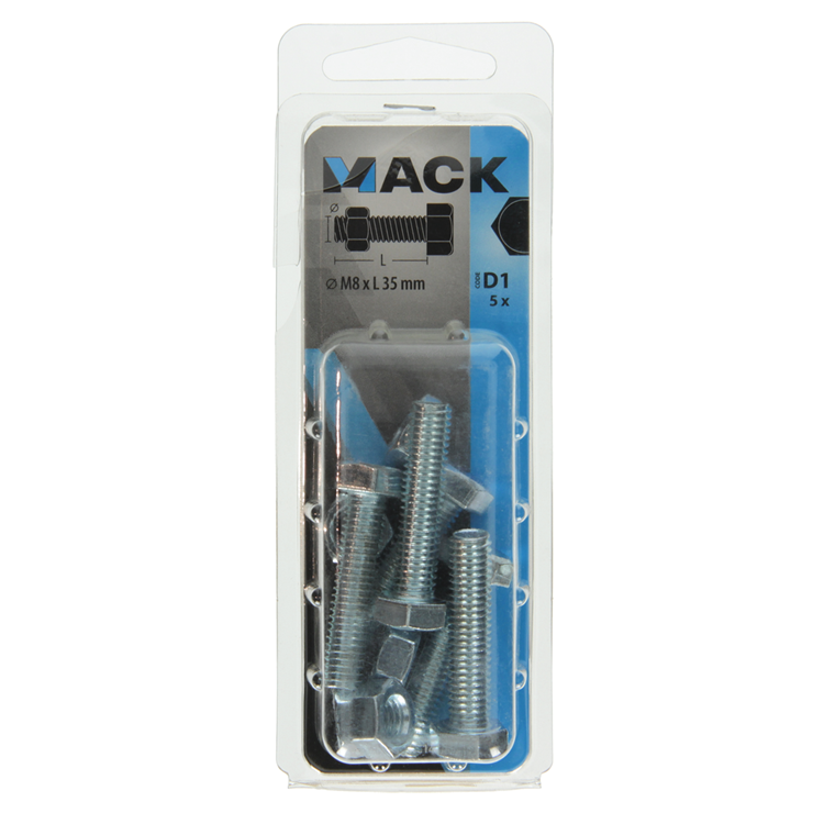Afbeelding laden in galerijviewer, Mack 1017614 - tapbout + moer staal verzinkt 5 st m8 x 35 mm | 5 stuks