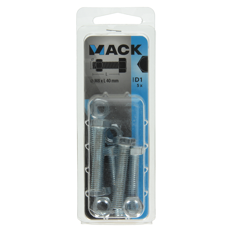 Afbeelding laden in galerijviewer, Mack 1017615 - tapbout + moer staal verzinkt 5 st m8 x 40 mm | 5 stuks