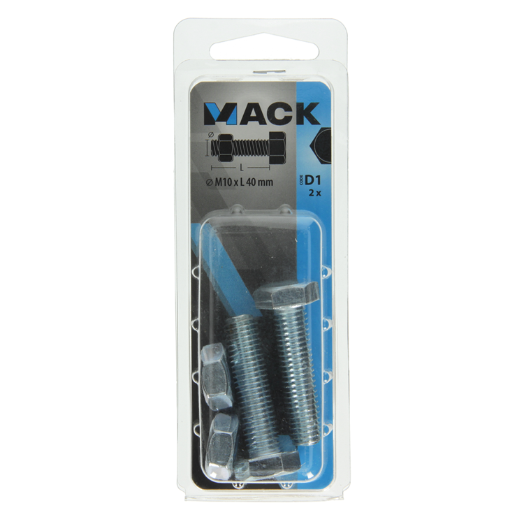 Afbeelding laden in galerijviewer, Mack 1017621 - tapbout + moer staal verzinkt 2 st m10 x 40 mm | 5 stuks