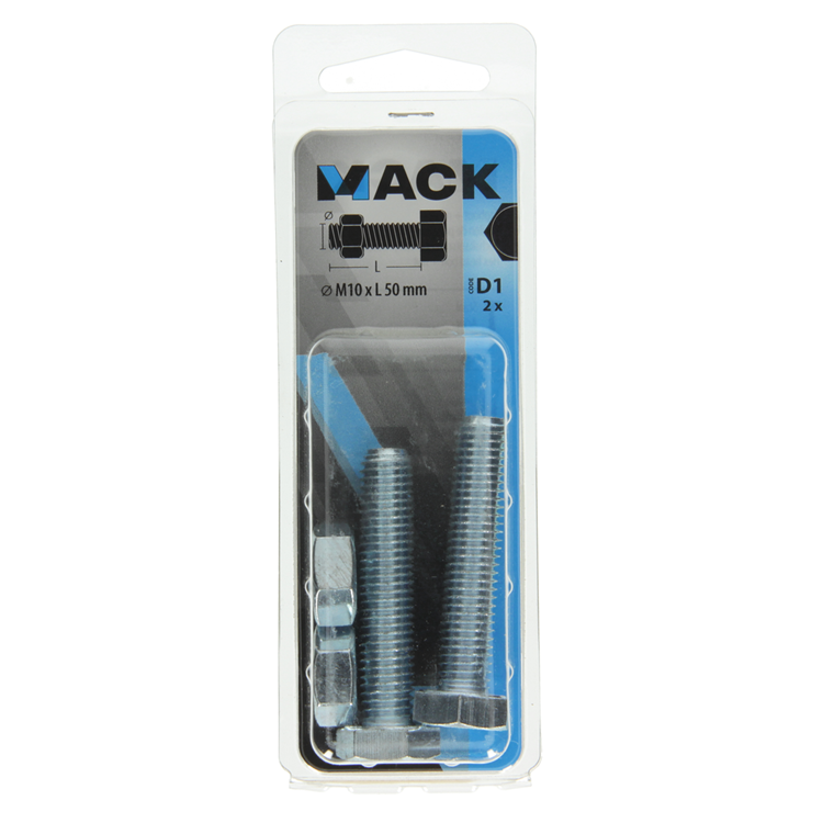Afbeelding laden in galerijviewer, Mack 1017622 - tapbout + moer staal verzinkt 2 st m10 x 50 mm | 5 stuks