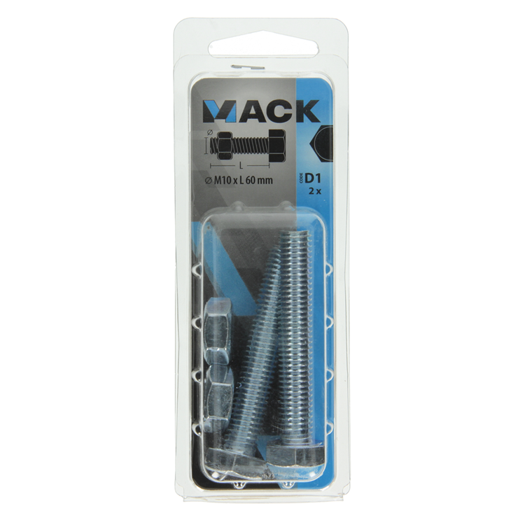 Afbeelding laden in galerijviewer, Mack 1017623 - tapbout + moer staal verzinkt 2 st m10 x 60 mm | 5 stuks