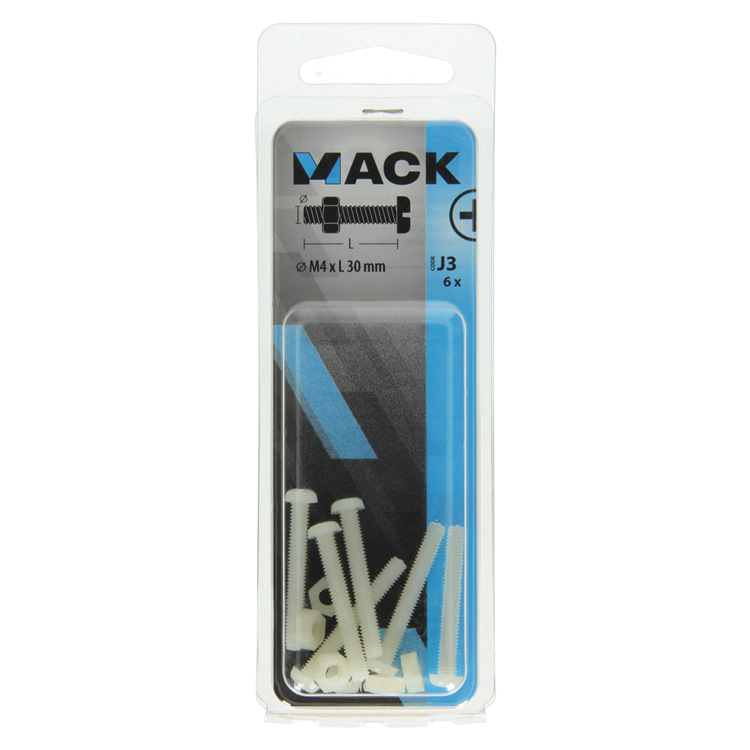 Afbeelding laden in galerijviewer, Mack 1017641 - metaalschroef cyl. kop + moer nylon 6 st m4 x 30 mm | 10 stuks