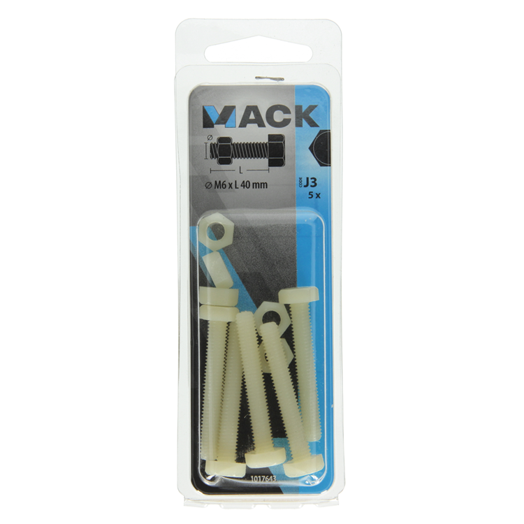 Afbeelding laden in galerijviewer, Mack 1017643 - tapbout + moer nylon 5 st m6 x 40 mm | 10 stuks
