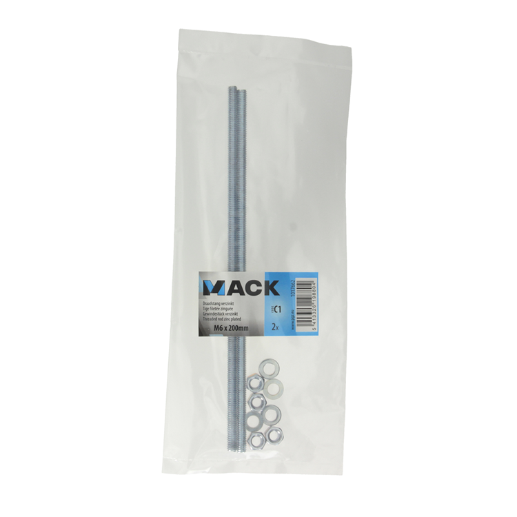 Afbeelding laden in galerijviewer, Mack 1017662 - draadeinde + sluitring + moer verz. 2st m6 x 200 mm | 10 stuks