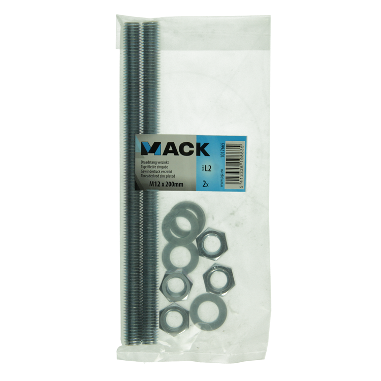 Afbeelding laden in galerijviewer, Mack 1017665 - draadeinde + sluitring + moer verz. 2st m12 x 200 mm | 5 stuks