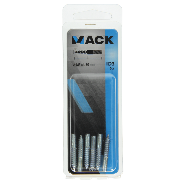 Afbeelding laden in galerijviewer, Mack 1017667 - stokeinde hout + metr. draad verz. 6 st m5x30 | 10 stuks