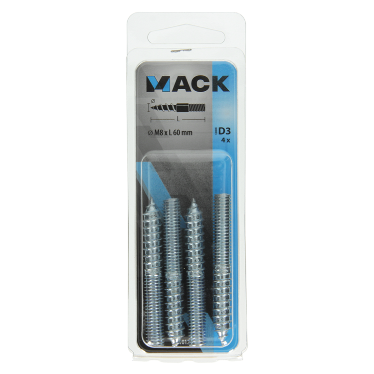 Afbeelding laden in galerijviewer, Mack 1017670 - stokeinde hout + metr. draad verz. 4 st m8x60 | 10 stuks