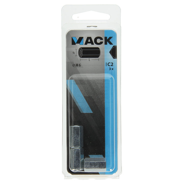 Afbeelding laden in galerijviewer, Mack 1017704 - zeskant verbindingsmoer verzinkt 3 st m6 | 10 stuks