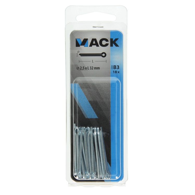 Afbeelding laden in galerijviewer, Mack 1017763 - splitpen staal verzinkt 18 st 2,5 x 32 mm | 10 stuks