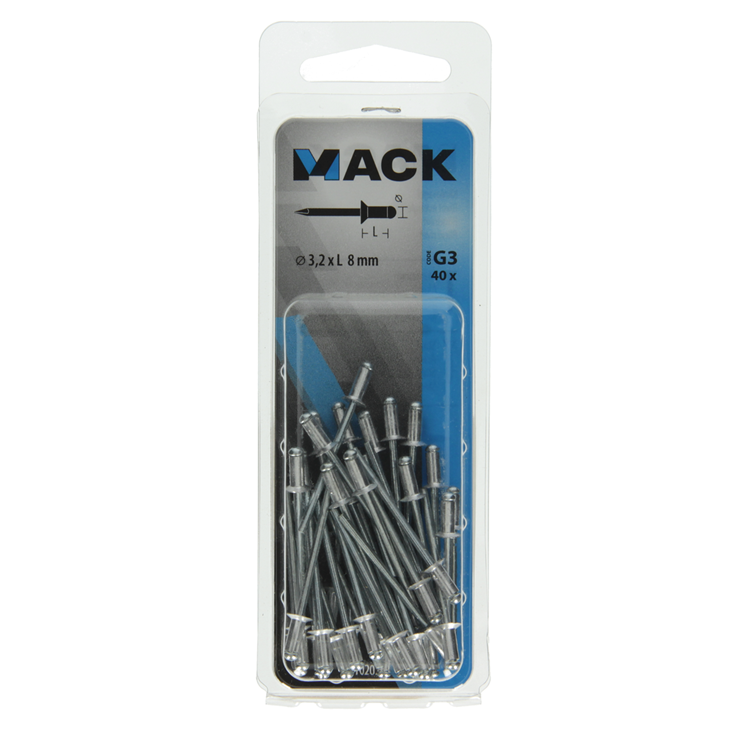 Afbeelding laden in galerijviewer, Mack 1020294 - 40 blindnieten alu 3,2x8mm | 10 stuks