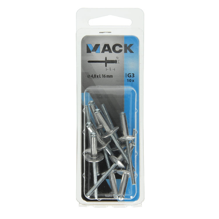 Afbeelding laden in galerijviewer, Mack 1020310 - 10 blindnieten alu brede kop 4,8x16mm | 5 stuks