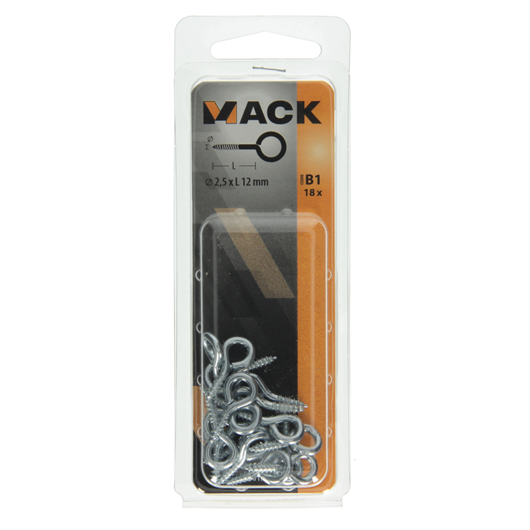 Afbeelding laden in galerijviewer, Mack 1017769 - schroefoog staal verzinkt 18st 2,5 x 12 mm | 10 stuks